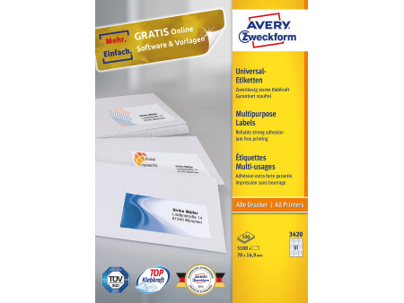 AVERY Zweckform Etiquette universelle, 70 x 16,9 mm, blanc
