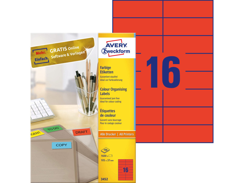 AVERY Zweckform Etiquette universelle, 105 x 37 mm, rouge