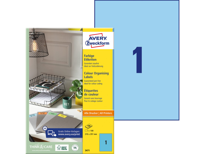 AVERY Zweckform Etiquette universelle, 210 x 297 mm, bleu