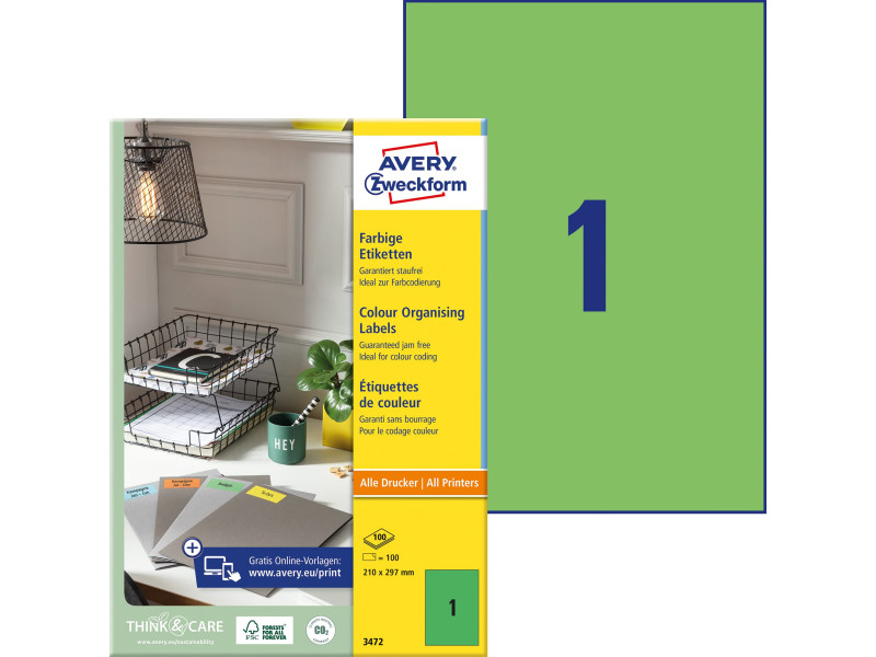 AVERY Zweckform Etiquette universelle, 210 x 297 mm, vert