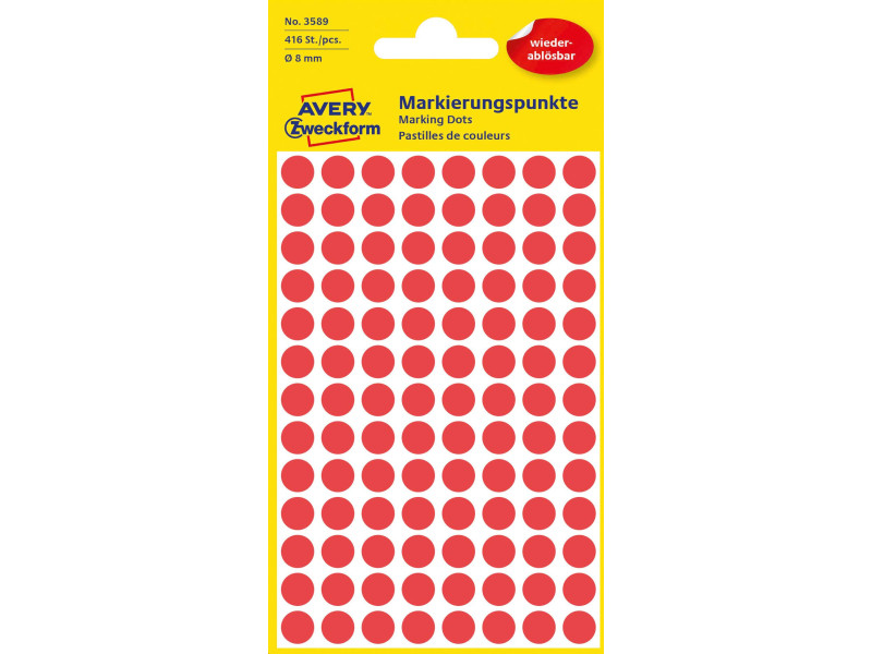 AVERY Zweckform Pastille de couleur, enlevable, 8 mm, rouge