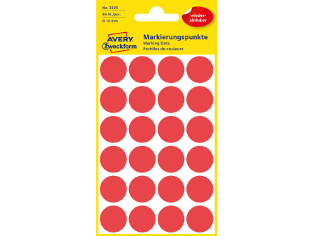 AVERY Zweckform Pastille de couleur, enlevable, 18 mm, rouge