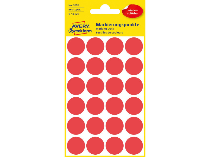 AVERY Zweckform Pastille de couleur, enlevable, 18 mm, rouge