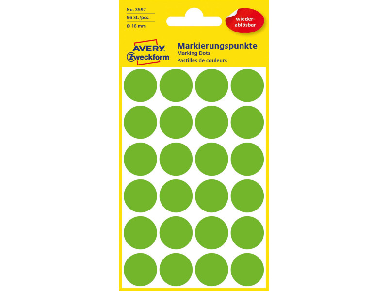 AVERY Zweckform Pastille de couleur, enlevable, 18 mm, vert