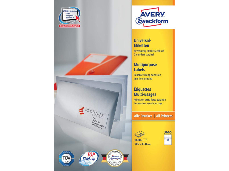 AVERY Zweckform Etiquette universelle, 105 x 33,8 mm, blanc