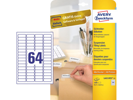 AVERY Zweckform Etiquettes pour dossiers suspendus, blanc