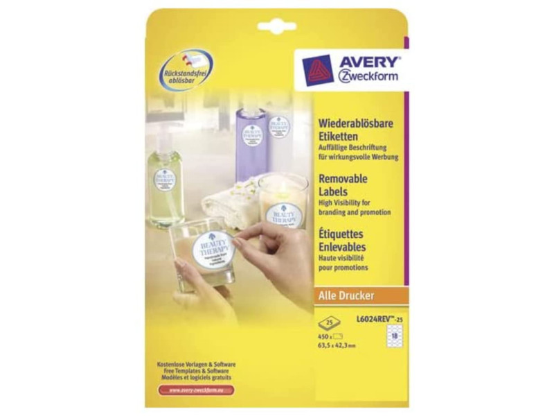 AVERY Zweckform Stick+Lift Etiquette, 63,5 x 42,3 mm, ovale
