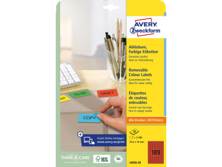 AVERY Zweckform Mini étiquette, 25,4 x 10 mm, rouge