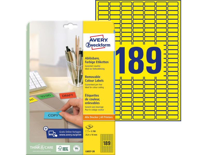 AVERY Zweckform Mini étiquette, 25,4 x 10 mm, jaune
