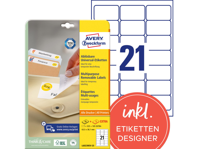 AVERY Zweckform Etiquette universelle, 63,5 x 38,1 mm, blanc