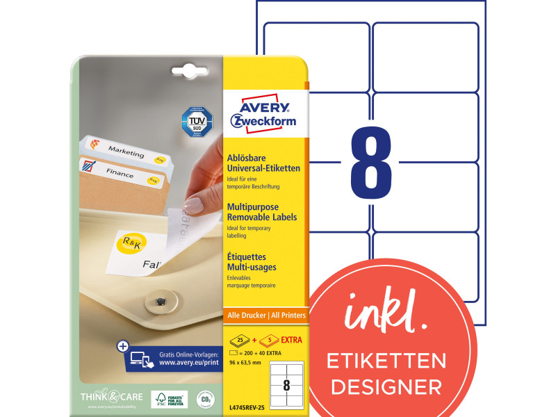 AVERY Zweckform Etiquette universelle, 96 x 63,5 mm, blanc