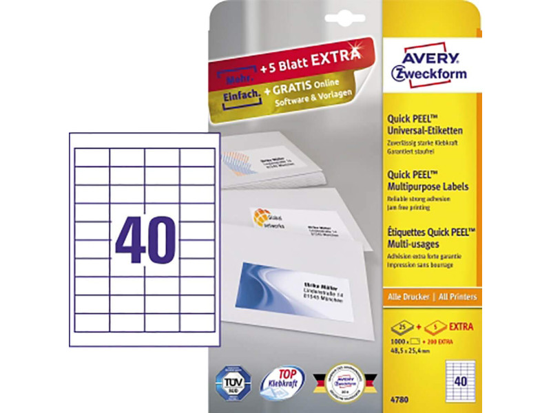 AVERY Zweckform Etiquette universelle, 48,5 x 25,4 mm, blanc