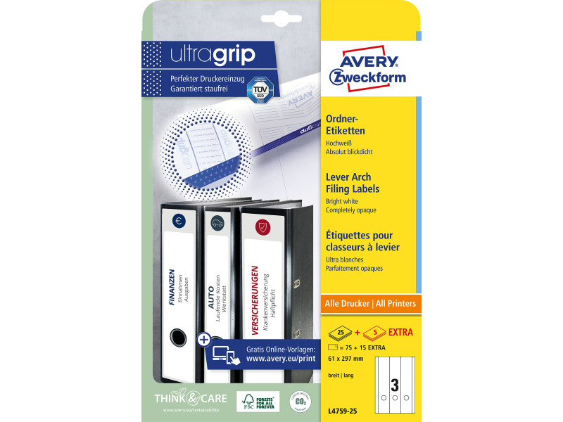 AVERY Zweckform Etiquette pour dos de classeur, 61 x 297 mm