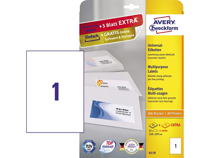 AVERY Zweckform Etiquette universelle, 210 x 297 mm, blanc