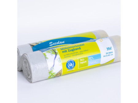 Secolan Sac poubelle à liens coulissants, 35 litres, blanc