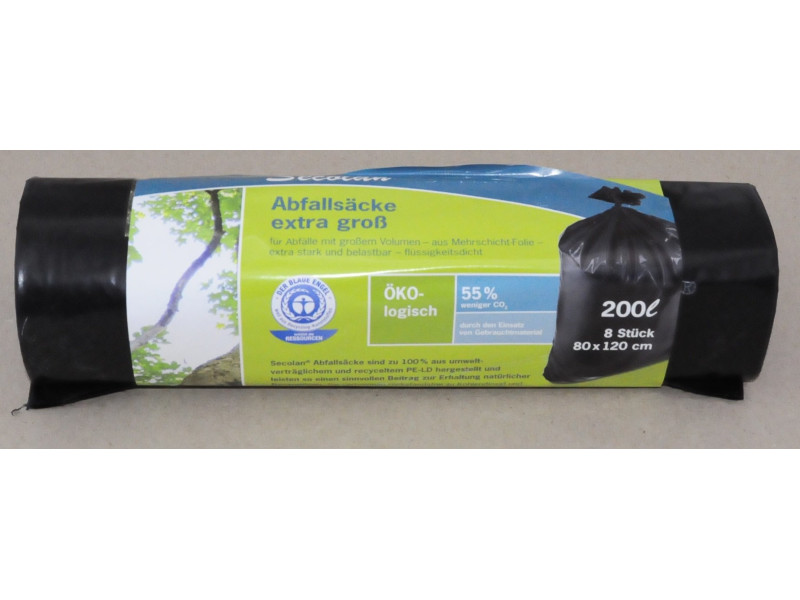 Secolan Sac poubelle, extra grand, noir, 200 litres