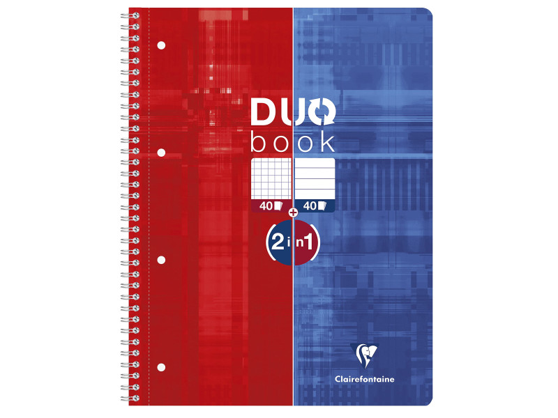 Clairefontaine Cahier DUOBOOK, A4, mi-quadrillé mi-ligné