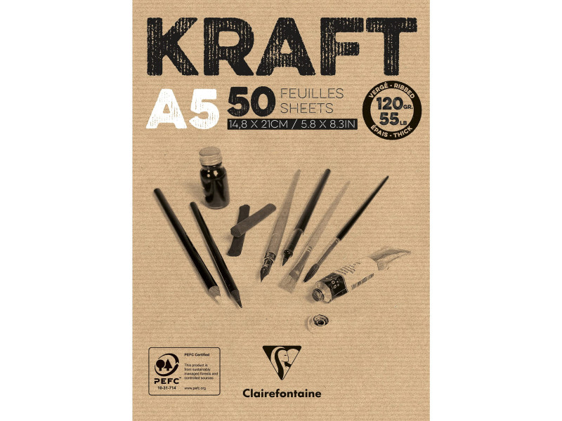 Clairefontaine Bloc papier dessin 'KRAFT', A5, 120 g/m2