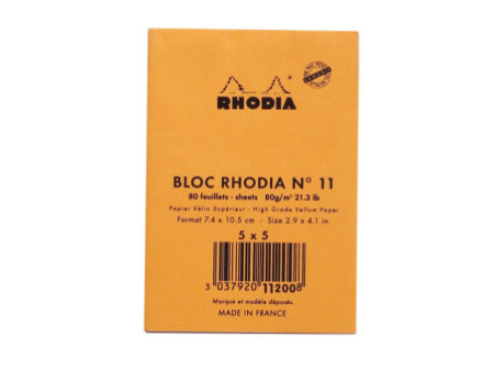 RHODIA Bloc agrafé No. 11, format A7, quadrillé 5x5, orange