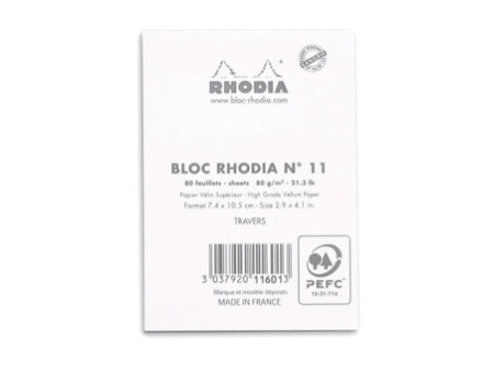 RHODIA Bloc agrafé No. 11, format A7, quadrillé 5x5, blanc