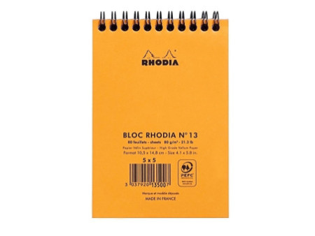 RHODIA Bloc spiralé No. 13, format A6, quadrillé 5x5, orange