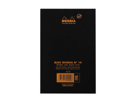 RHODIA Bloc agrafé No. 14, 110 x 170, quadrillé 5x5, noir