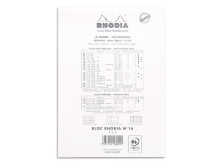 RHODIA Bloc agrafé No. 16, format A5, quadrillé 5x5, blanc