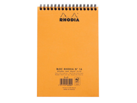 RHODIA Bloc spiralé No. 16, format A5, quadrillé 5x5, orange