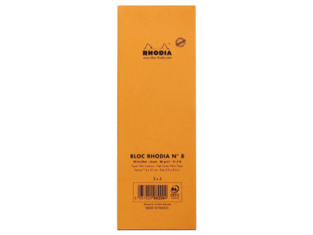 RHODIA Bloc agrafé No. 8, 74 x 210 mm, quadrillé 5x5, orange