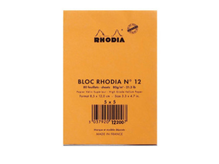RHODIA Bloc agrafé No.12, 85 x 120 mm, quadrillé 5x5, orange