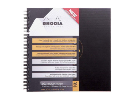 RHODIA Bloc spiralé Reverse Book, 210 x 210 mm, noir