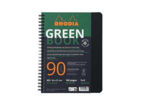 RHODIA Cahier à spirale GREENBOOK, A5+, quadrillé, noir