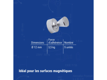 MAUL Aimant néodyme, quille, diamètre: 12 mm, nickel