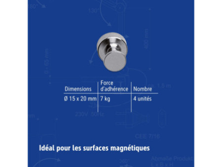 MAUL Aimant néodyme, quille, diamètre: 15 mm, nickel