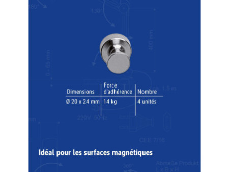 MAUL Aimant néodyme, quille, diamètre: 20 mm, nickel