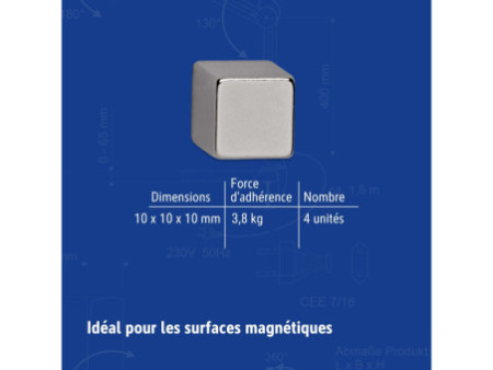 MAUL Aimant néodyme, cube, (L)10 x (P)10 x (H)10 mm, nickel
