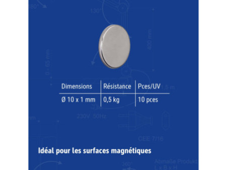 MAUL Aimant néodyme, diamètre: 10 x (H)1 mm, nickel