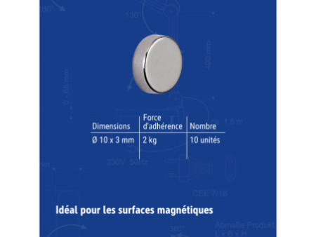MAUL Aimant néodyme, diamètre: 10 x (H)3 mm, nickel