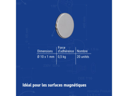 MAUL Aimant néodyme, pastille, autocollant, diamètre: 10 mm