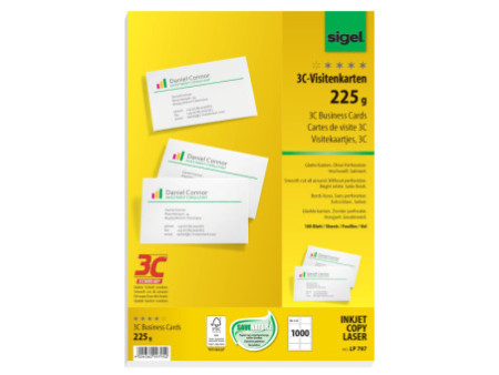 sigel Cartes de visite 3C, 85 x 55 mm, 225 g/m2, extra blanc