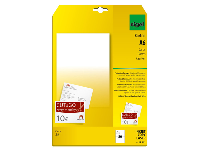 sigel cartes postales PC, A6, 185 g/m2, blanc
