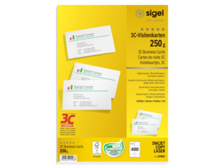 sigel Cartes de visite, 85 x 55 mm, 250 g/m2, extra blanc