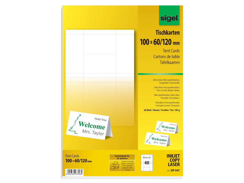 sigel Carte marque-place, blanc éclatant, 185 g/m2