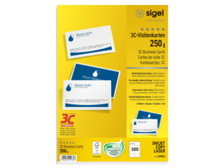 sigel Cartes de visite 3C, 85 x 55 mm, 250 g/m2, extra blanc