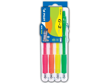 PILOT Stylo à encre gel G2 07 Néon Set2Go, étui de 4