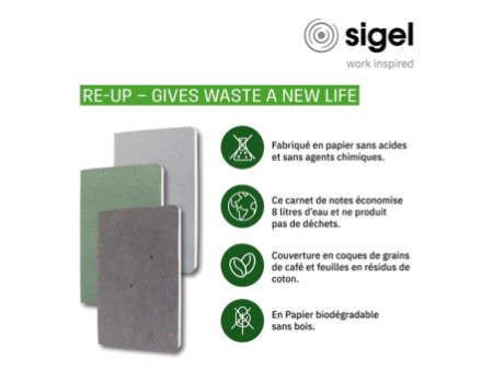 sigel Carnet de notes Re-Up, A5, ligné, gris clair