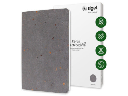 sigel Carnet de notes Re-Up, A5, quadrillé, gris foncé