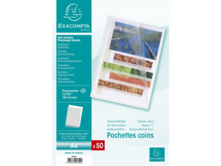 EXACOMPTA Pochette coin, A4, PP, 0,12 mm, transparent grainé