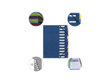 EXACOMPTA Trieur Harmonika, A4, 12 compartiments, bleu