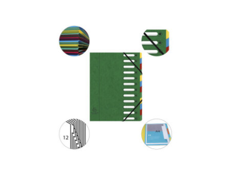 EXACOMPTA Trieur Harmonika, A4, 12 compartiments, vert
